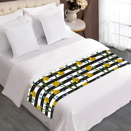 Yellow Daffodil Striped Pattern Print Bed Runner