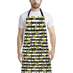 Yellow Daffodil Striped Pattern Print Bib Apron With Pocket