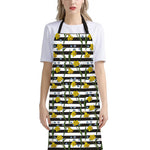 Yellow Daffodil Striped Pattern Print Bib Apron With Pocket