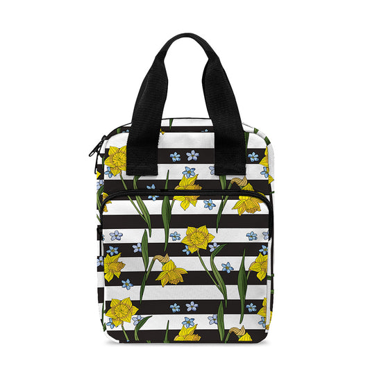 Yellow Daffodil Striped Pattern Print Bible Tote Bag