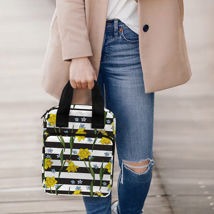 Yellow Daffodil Striped Pattern Print Bible Tote Bag