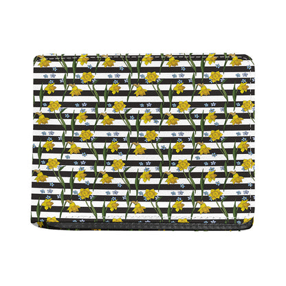 Yellow Daffodil Striped Pattern Print Bifold Wallet