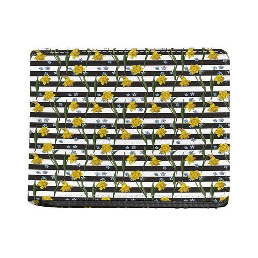 Yellow Daffodil Striped Pattern Print Bifold Wallet