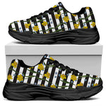 Yellow Daffodil Striped Pattern Print Black Chunky Shoes
