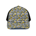 Yellow Daffodil Striped Pattern Print Black Mesh Trucker Hat