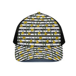 Yellow Daffodil Striped Pattern Print Black Mesh Trucker Cap