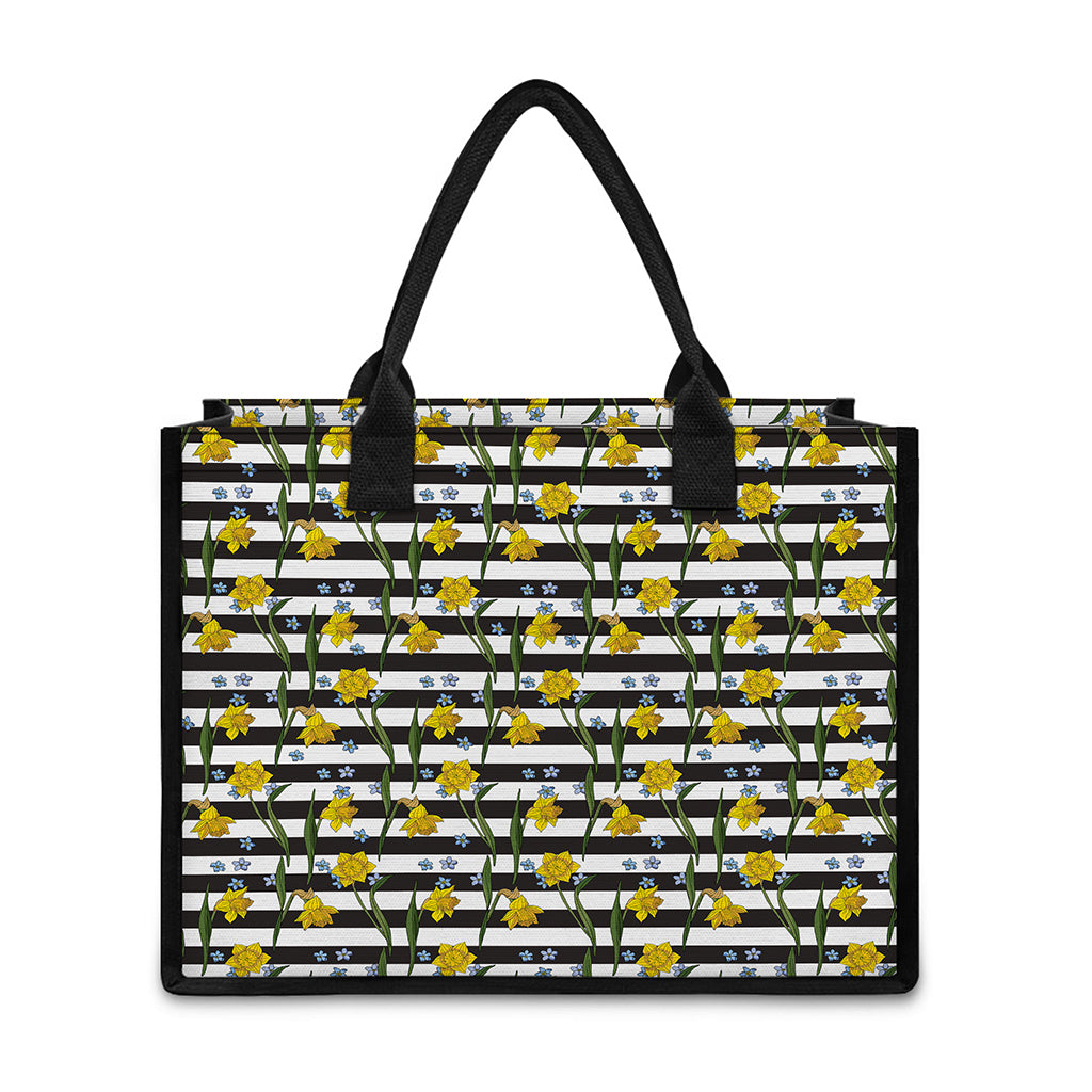 Yellow Daffodil Striped Pattern Print Canvas Tote Bag