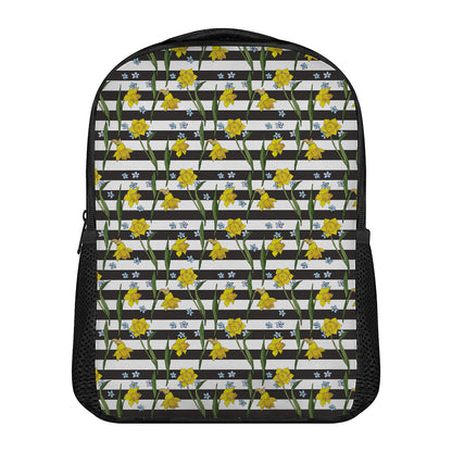 Yellow Daffodil Striped Pattern Print Casual Backpack