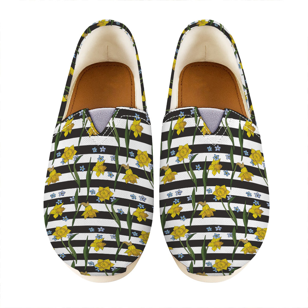 Yellow Daffodil Striped Pattern Print Casual Shoes