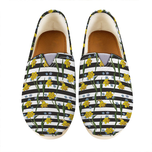 Yellow Daffodil Striped Pattern Print Casual Shoes