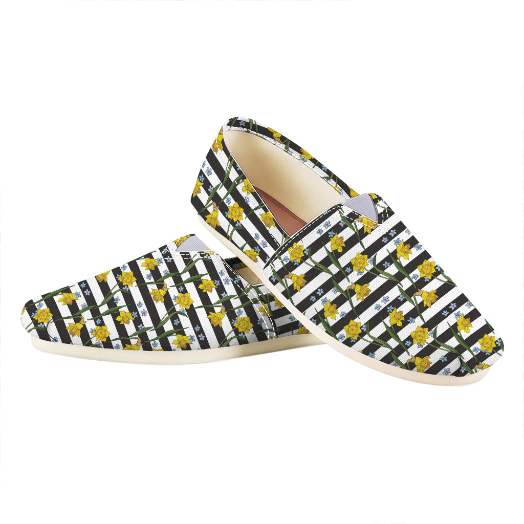 Yellow Daffodil Striped Pattern Print Casual Shoes