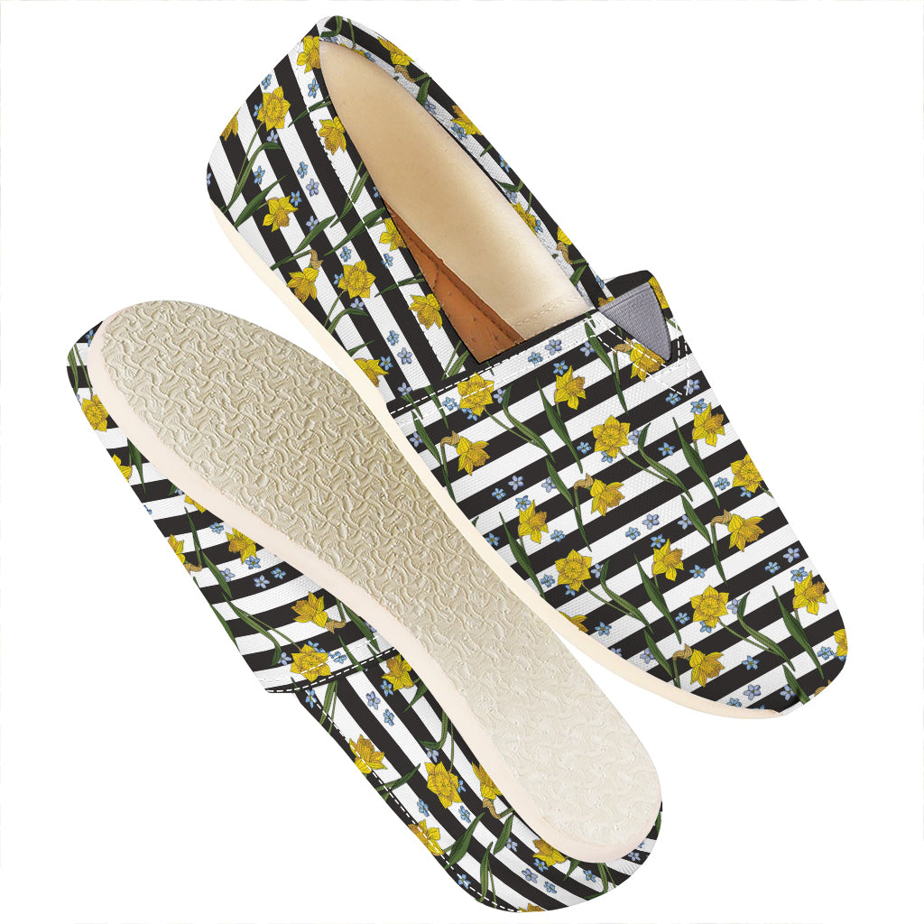 Yellow Daffodil Striped Pattern Print Casual Shoes