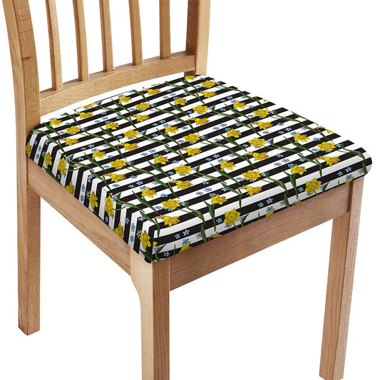 Yellow Daffodil Striped Pattern Print Chair Cushion Cover