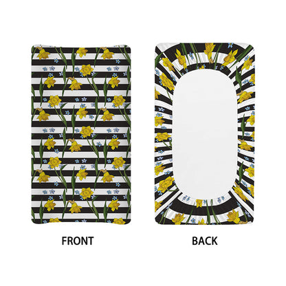 Yellow Daffodil Striped Pattern Print Changing Pad Cover