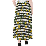 Yellow Daffodil Striped Pattern Print Chiffon Maxi Skirt