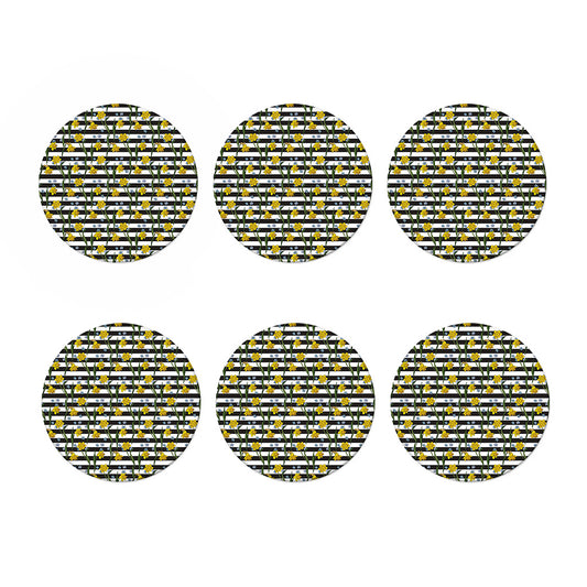 Yellow Daffodil Striped Pattern Print Coaster Set