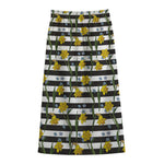 Yellow Daffodil Striped Pattern Print Cotton Front Slit Maxi Skirt