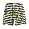 Yellow Daffodil Striped Pattern Print Cotton Shorts