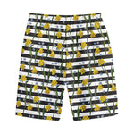 Yellow Daffodil Striped Pattern Print Cotton Shorts