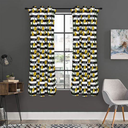 Yellow Daffodil Striped Pattern Print Curtain