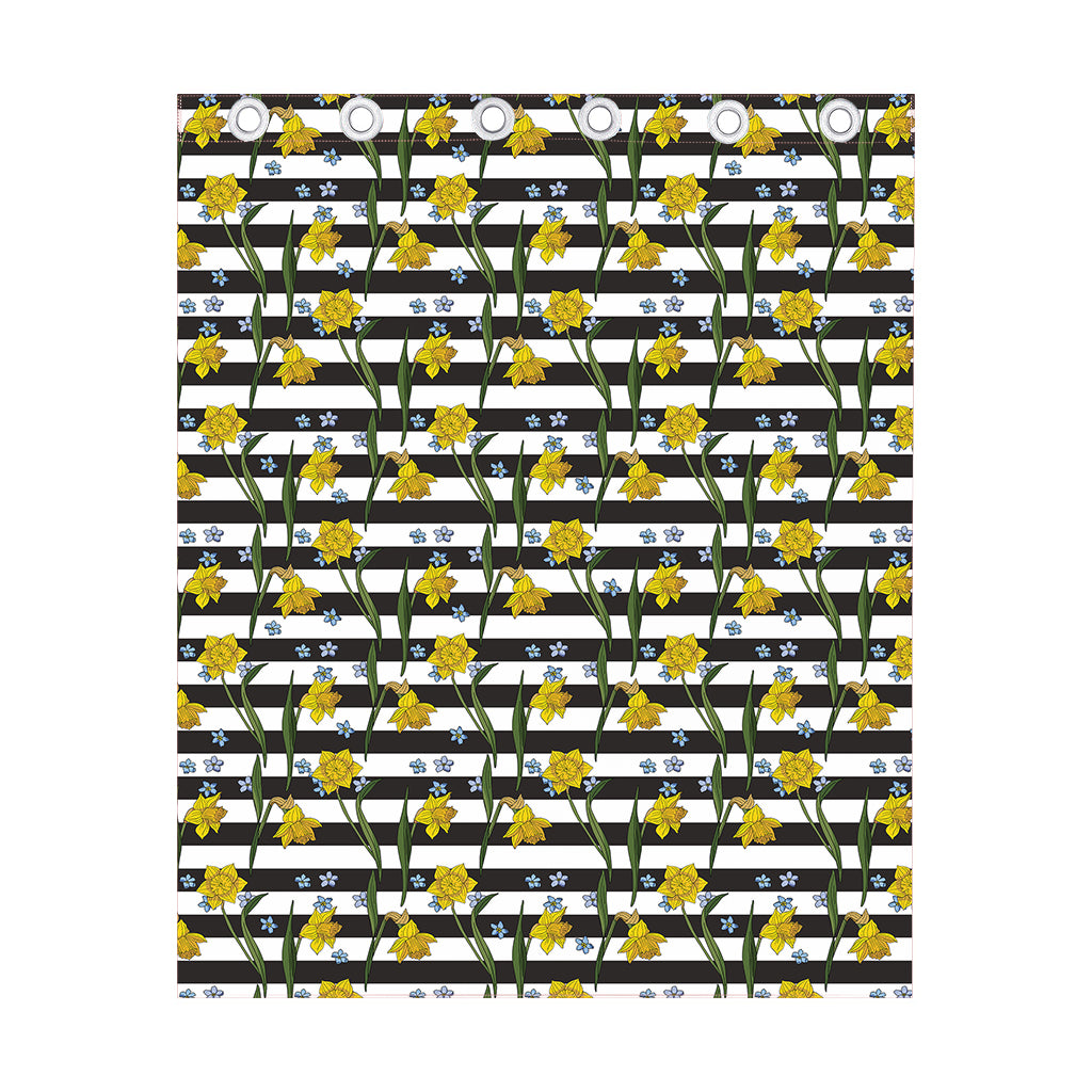 Yellow Daffodil Striped Pattern Print Curtain