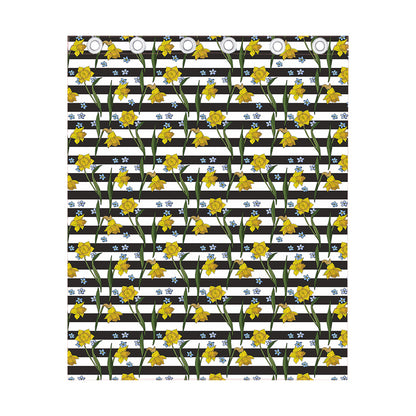 Yellow Daffodil Striped Pattern Print Curtain