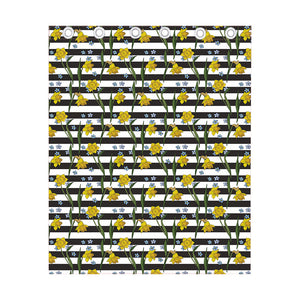 Yellow Daffodil Striped Pattern Print Curtain