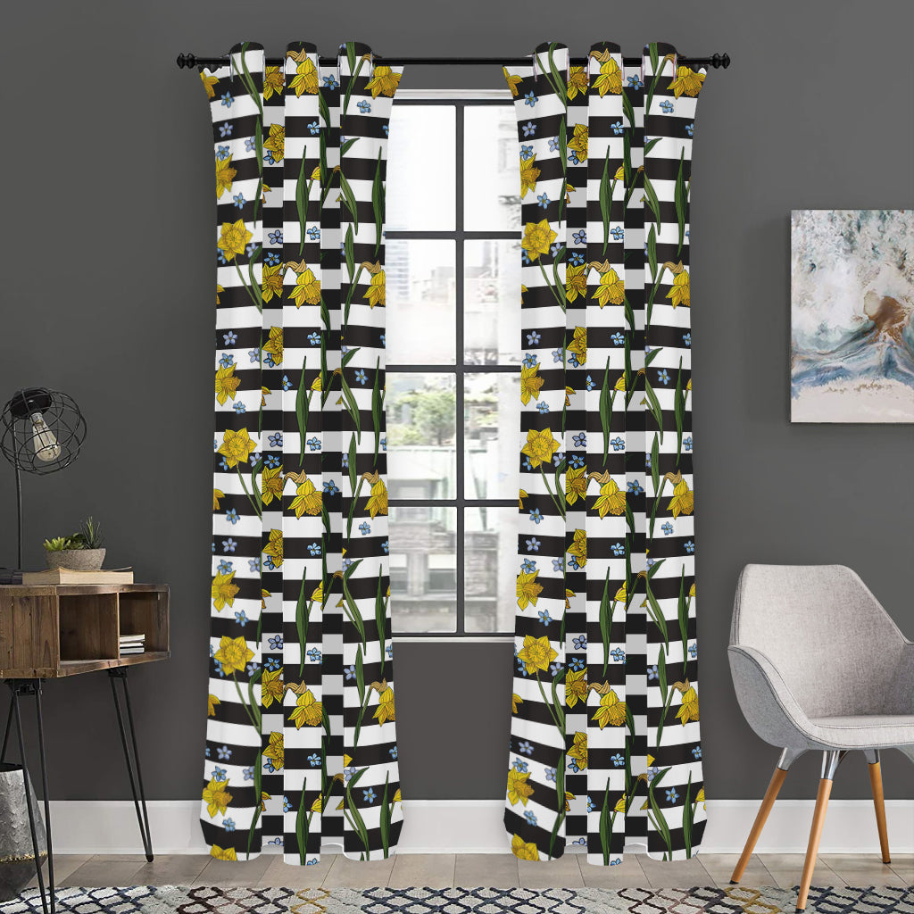 Yellow Daffodil Striped Pattern Print Curtain