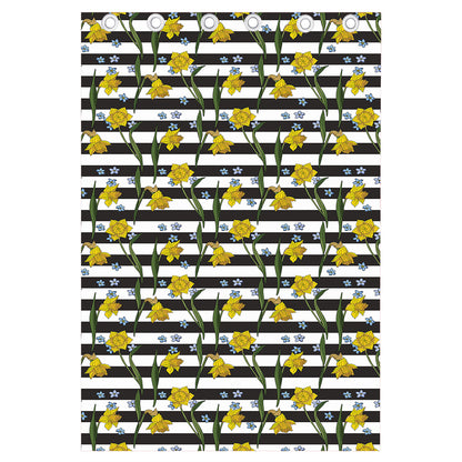 Yellow Daffodil Striped Pattern Print Curtain