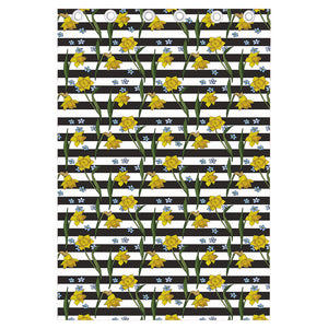 Yellow Daffodil Striped Pattern Print Curtain