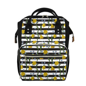 Yellow Daffodil Striped Pattern Print Diaper Bag
