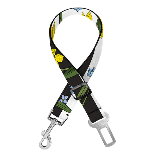 Yellow Daffodil Striped Pattern Print Dog Seat Belt
