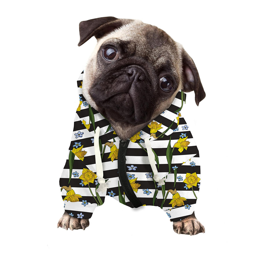 Yellow Daffodil Striped Pattern Print Dog Zip Up Hoodie