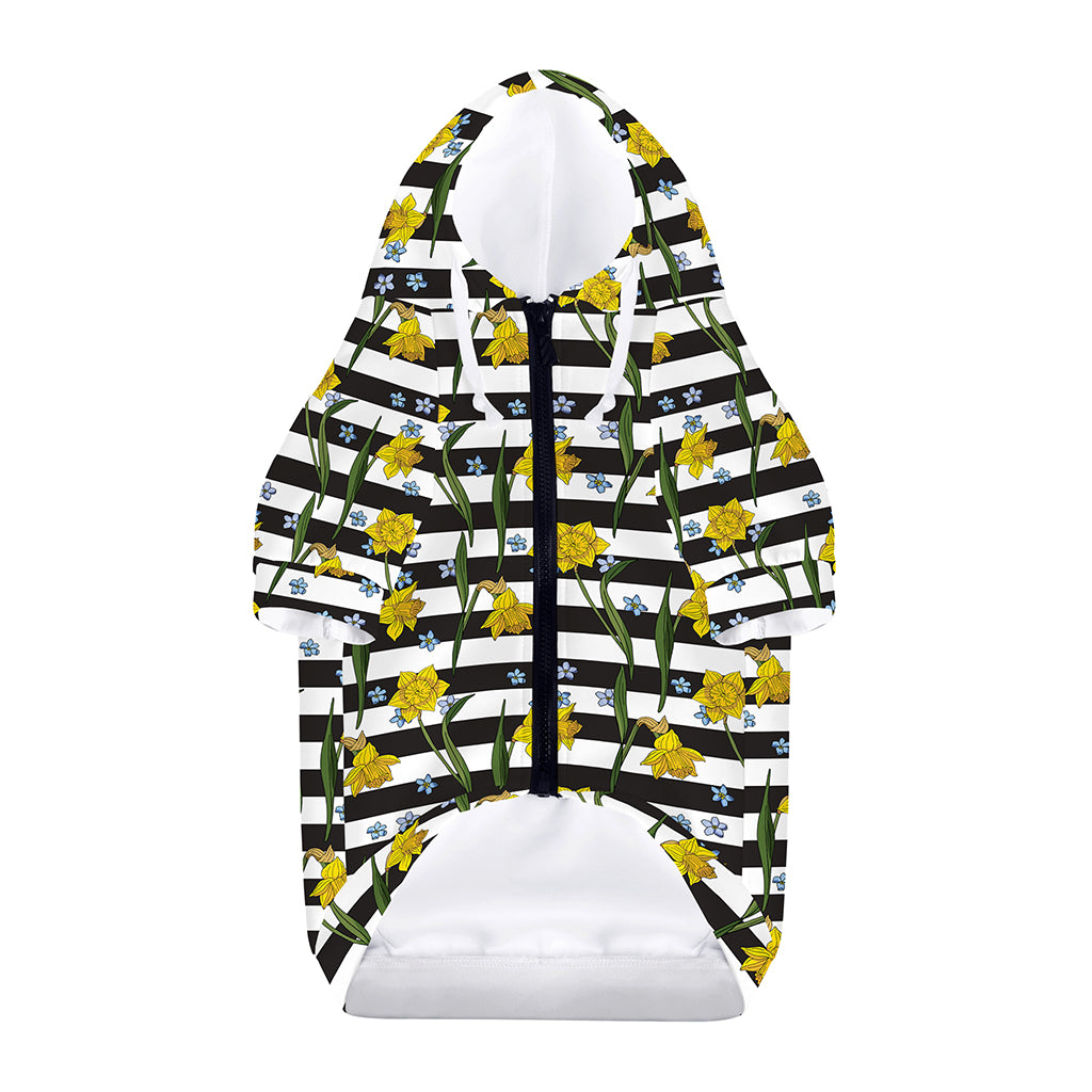 Yellow Daffodil Striped Pattern Print Dog Zip Up Hoodie