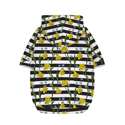 Yellow Daffodil Striped Pattern Print Dog Zip Up Hoodie
