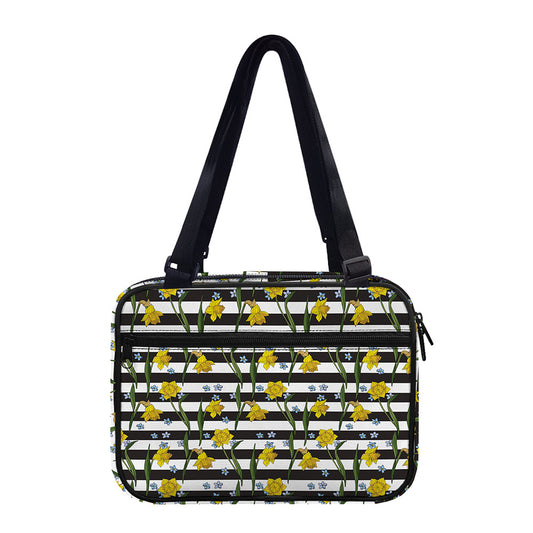 Yellow Daffodil Striped Pattern Print Double Strap Bible Bag