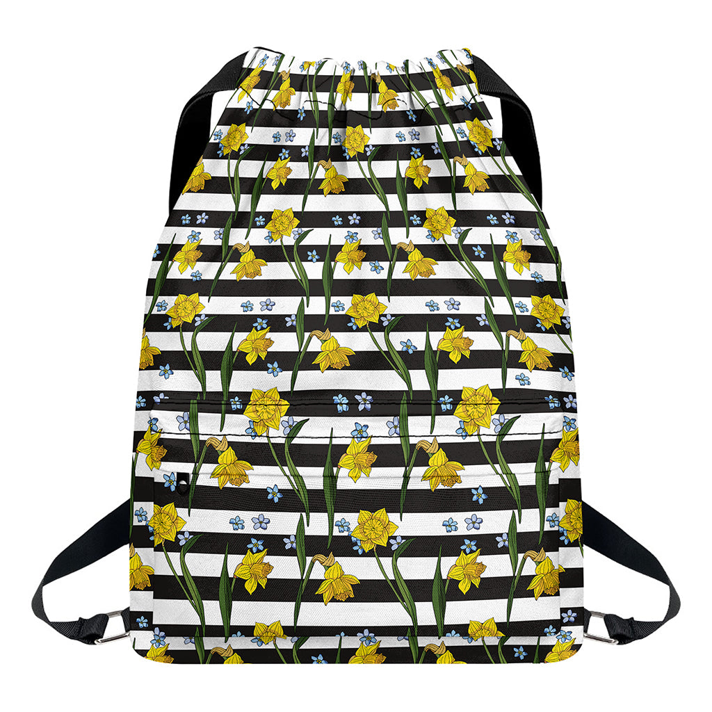 Yellow Daffodil Striped Pattern Print Drawstring Backpack