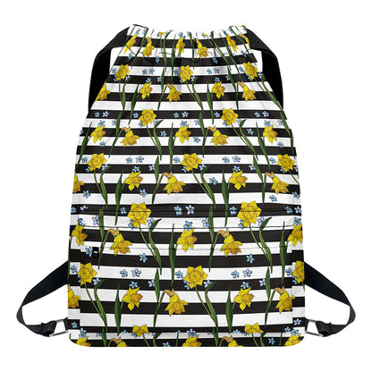 Yellow Daffodil Striped Pattern Print Drawstring Backpack