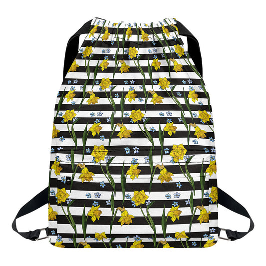 Yellow Daffodil Striped Pattern Print Drawstring Backpack