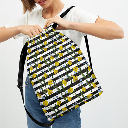 Yellow Daffodil Striped Pattern Print Drawstring Backpack