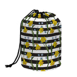 Yellow Daffodil Striped Pattern Print Drawstring Makeup Bag