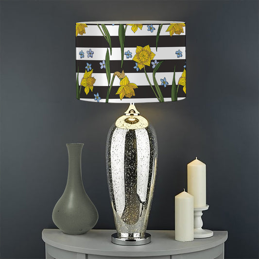 Yellow Daffodil Striped Pattern Print Drum Lamp Shade