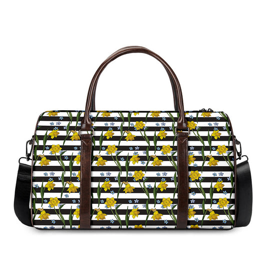Yellow Daffodil Striped Pattern Print Duffle Bag