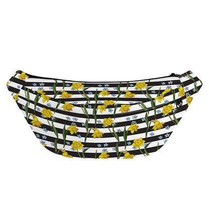 Yellow Daffodil Striped Pattern Print Fanny Pack