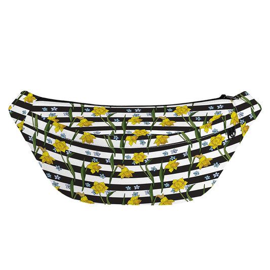 Yellow Daffodil Striped Pattern Print Fanny Pack