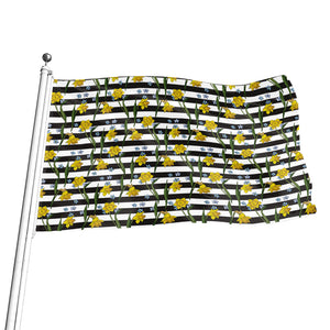 Yellow Daffodil Striped Pattern Print Flag
