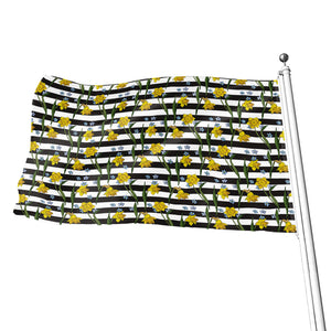 Yellow Daffodil Striped Pattern Print Flag
