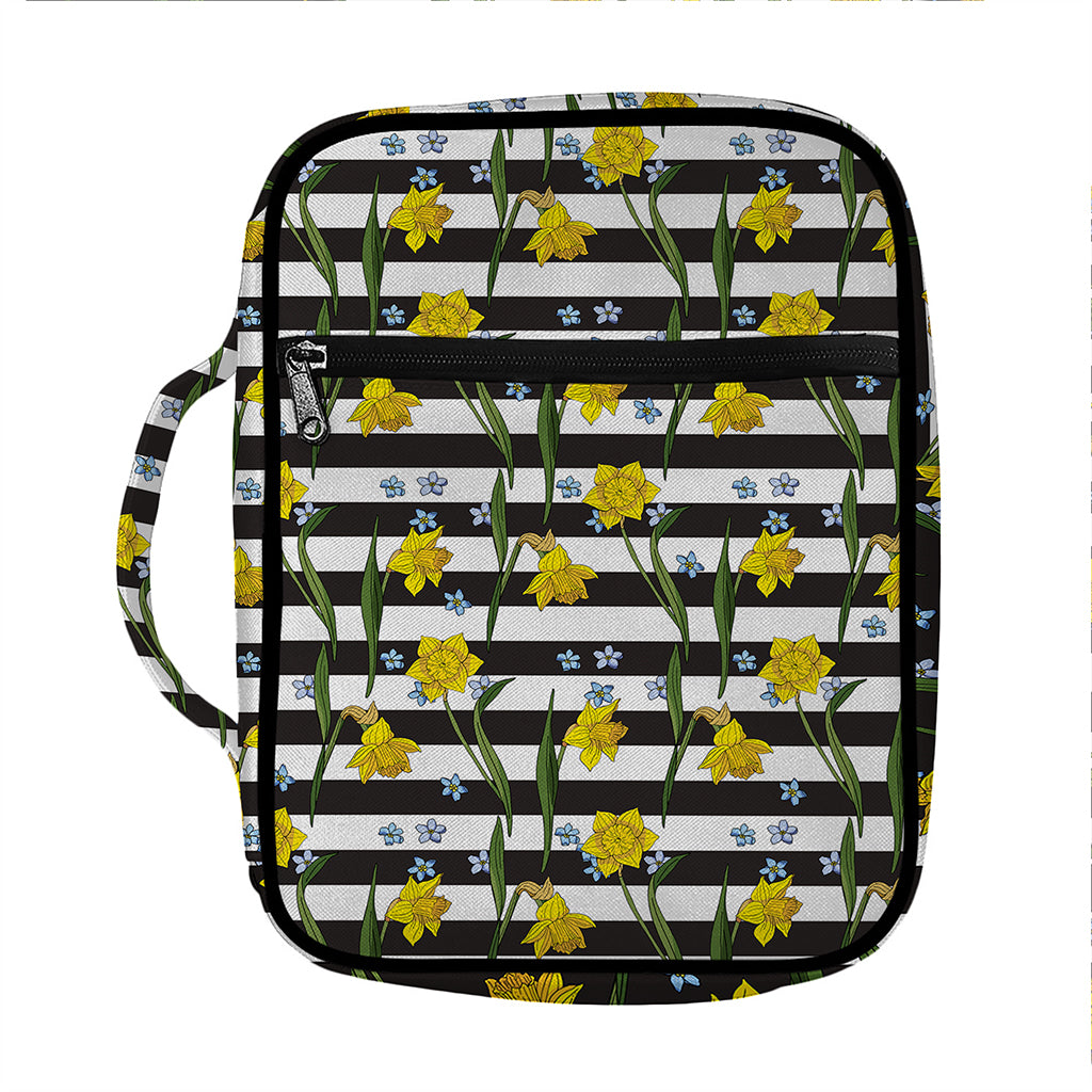 Yellow Daffodil Striped Pattern Print Front Pocket Bible Bag