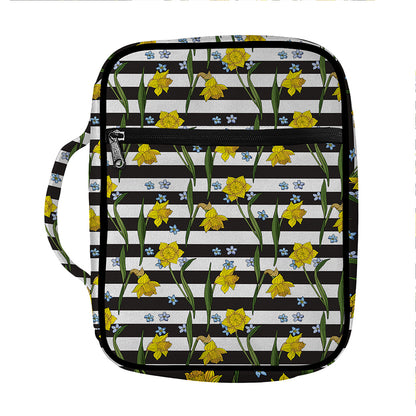 Yellow Daffodil Striped Pattern Print Front Pocket Bible Bag