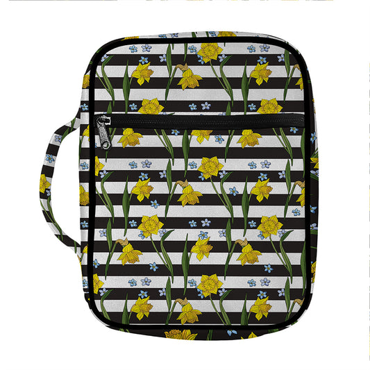 Yellow Daffodil Striped Pattern Print Front Pocket Bible Bag